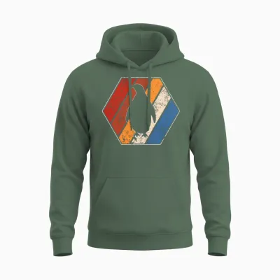 Penguin Retro Unisex Hoodie - Military Green