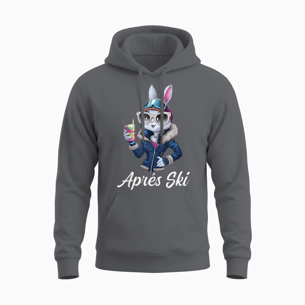 Apres Skihaserl Party Design Ski Rabbit Ski Outfit Unisex Hoodie in Charcoal