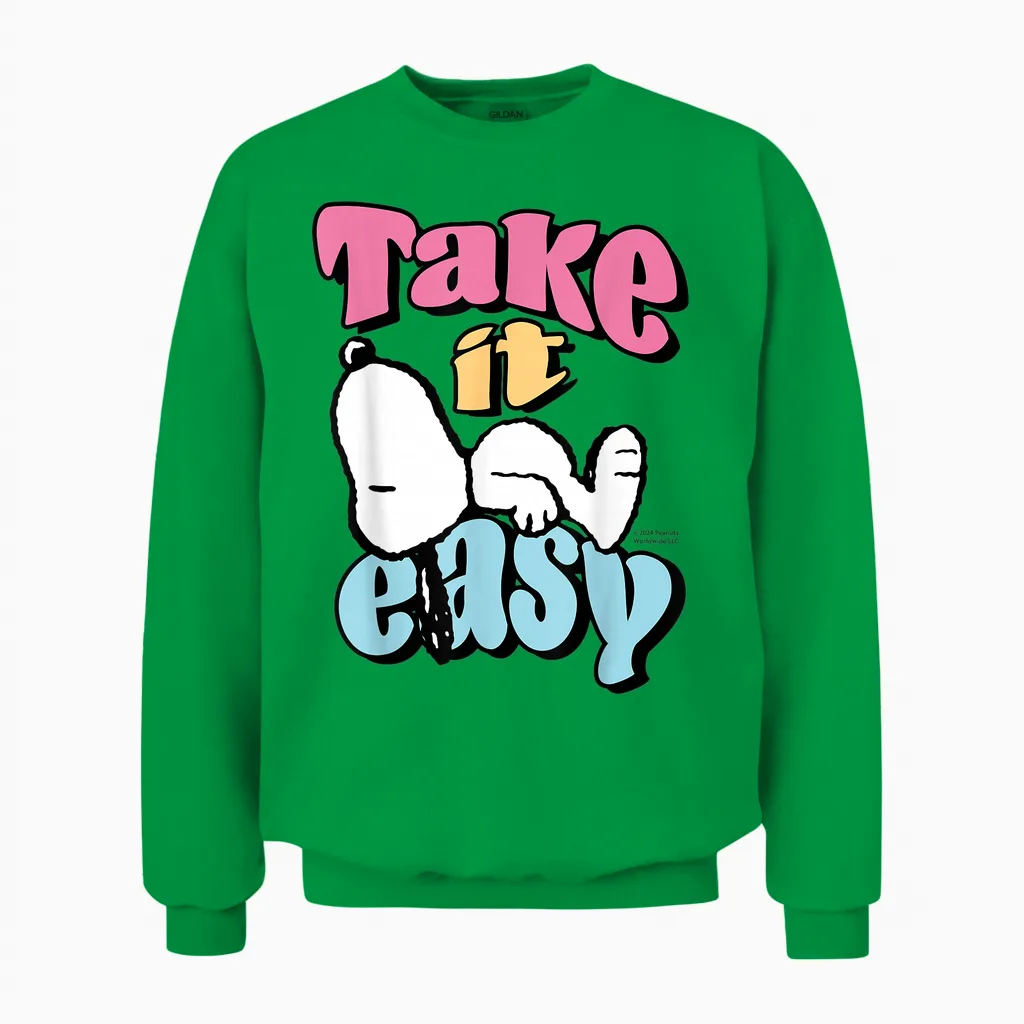 Peanuts - Snoopy Take It Easy T-Shirt, Black, S Unisex Sweatshirt in Irish Green