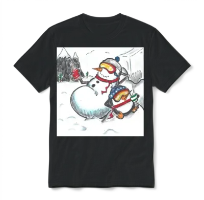 Snowman & Penguin Chilling by Black Sheep Graphix Unisex T-Shirt - Black