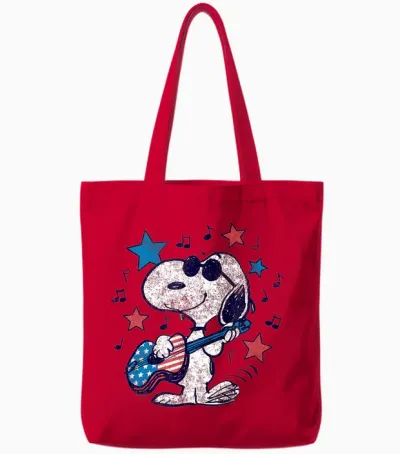 Snoopy Guitar Americana Stars and Stripes Tote Bags - Red