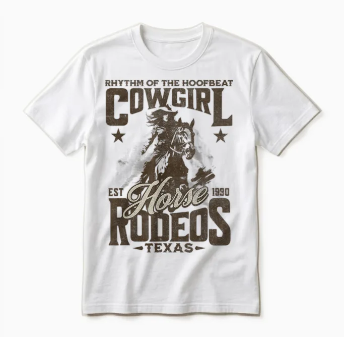 Rhythm of the Hoofbeat Cowgirl Horse Rodeos Texas Pferd Unisex T-Shirt in White