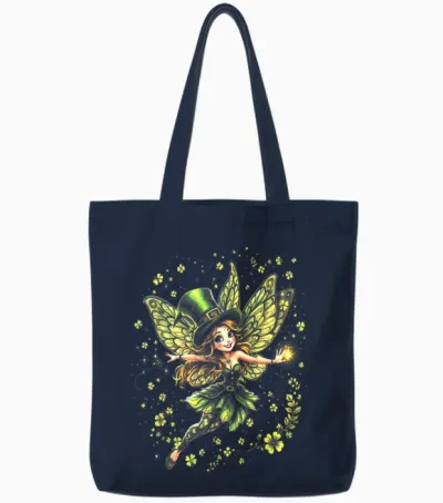 St. Patrick's Day Magical Irish Fairies for Women and Kids T-Shirt, Black, S Tote Bags - Navy
