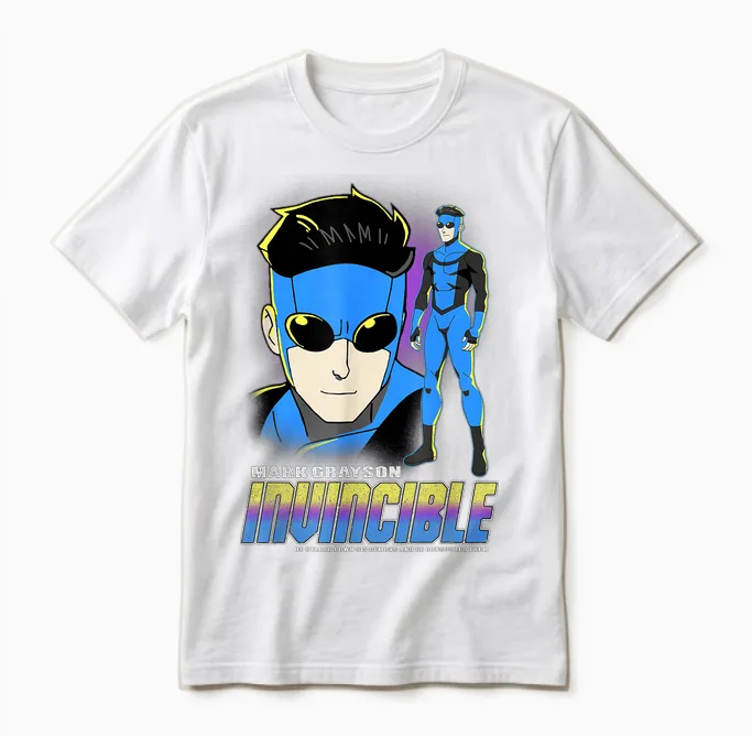 Invincible Mark Grayson Blue Suit Showcase Distressed Unisex T-Shirt in White