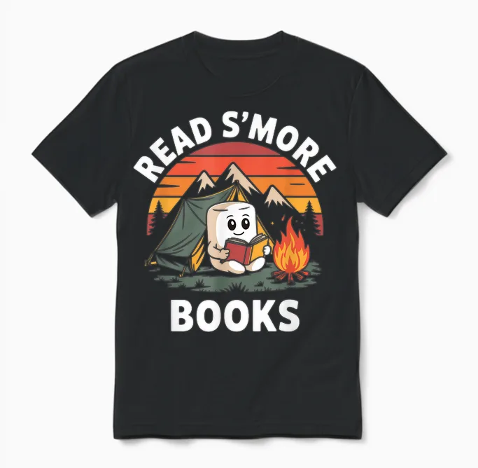 Read S'more Books Cute Campfire | Reading Book Lovers Unisex T-Shirt in Black
