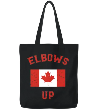 Elbows Up Canada Vintage Anti Trump Tarriff Slogan Tote Bags - Black