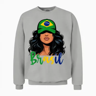 Brasileira Girl Brazil Flag Proud of Brazil Unisex Sweatshirt - Ash