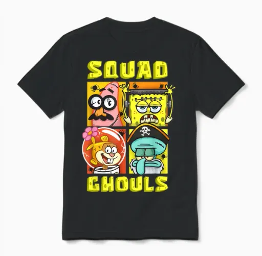 Mademark X Spongebob Squarepants - Spongebob Patrick Squidward Sandy Halloween Squad Ghouls Fun Unisex T-Shirt in Black
