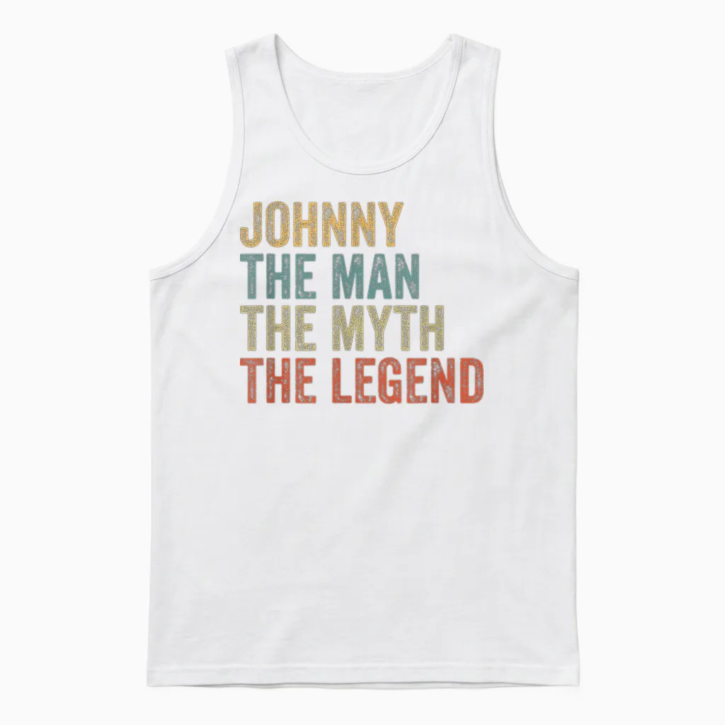 Johnny the Man the Myth the Legend Unisex Tank Top in White