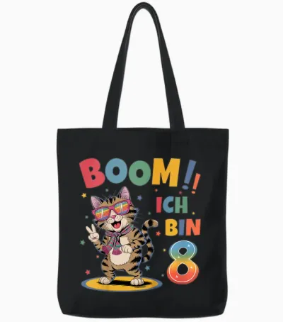 8 Geburtstag Junge Mädchen Geburtstagsshirt Katze Katzen Tote Bags - Black