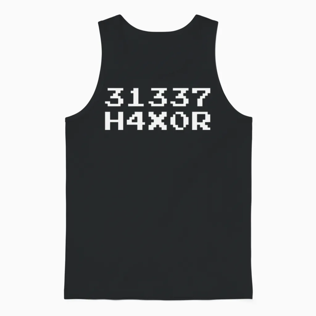 31337 H4x0r Hax0r Haxor Hacker Leet N00b Speak Unisex Tank Top in Black