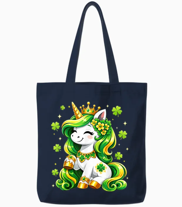 Lepricorn Unicorn Shamrock St Patricks Day Shirts Kids Girls Tote Bags in Navy