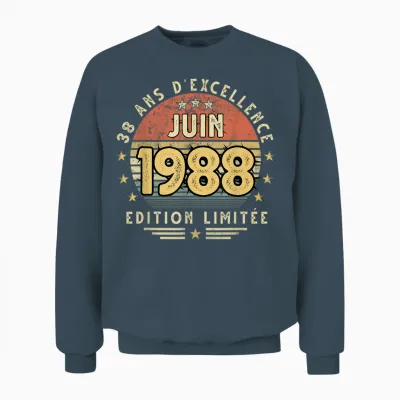 Juin 1988 Cadeau Anniversaire Juin 1988 38 Ans Homme Femme Unisex Sweatshirt - Dark Heather