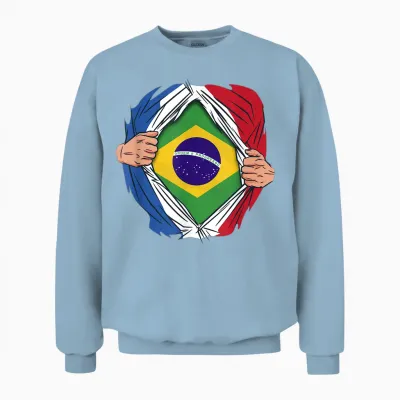Super Hero Brazilian French Flag Brazil France Unisex Sweatshirt - Light Blue