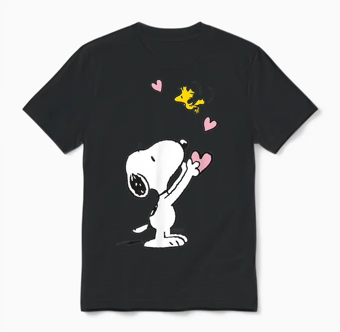 Peanuts - Snoopy Woodstock T-Shirt with German Text "my Heart Is with You" [, Black, S Unisex T-Shirt in Black
