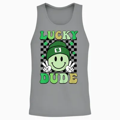 Kids Groovy Lucky Dude Shamrock Smile Boys Kids St. Patrick's Day Unisex Tank Top - Sport Grey