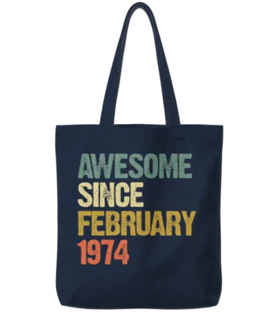 Groovy Retro Awesome Since February 1974 Tote Bags - Navy