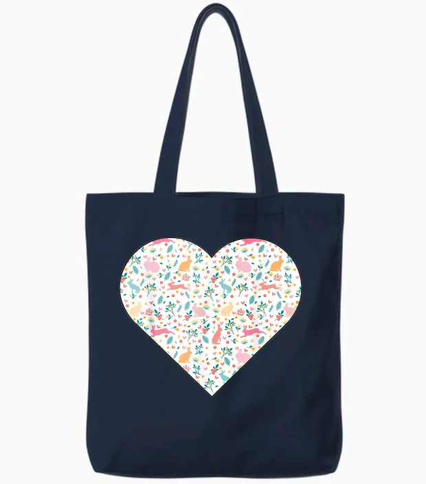Cœur Rempli De Lapins Et De Verdure De Couleur Pastel Tote Bags in Navy