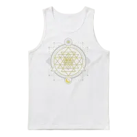 Sri Yantra Geometry Chakra Sun and Moon Unisex Tank Top - White – 1