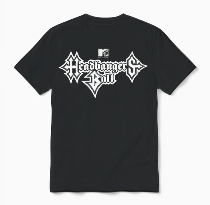 Mtv Headbangers Ball: Classic Fit, Round Neck, Short Sleeve Black Metal Text Unisex T-Shirt in Black