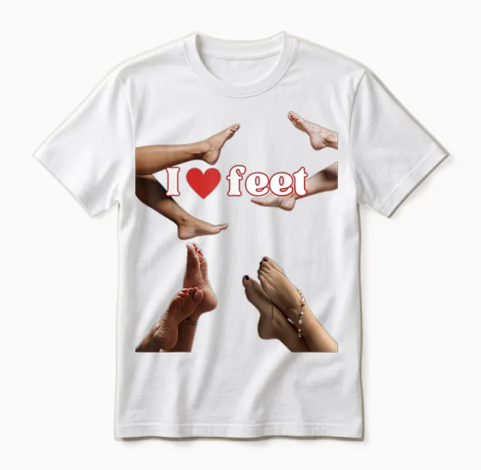 I Love Feet, Cool Design for Foot Lovers or Podiatrists T-Shirt, Black Unisex T-Shirt in White