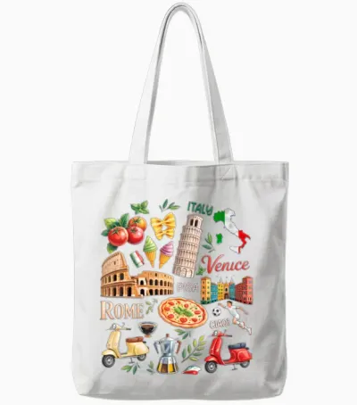 Rome Venice Pisa Italy Souvenir Soccer Pizza Tote Bags - White