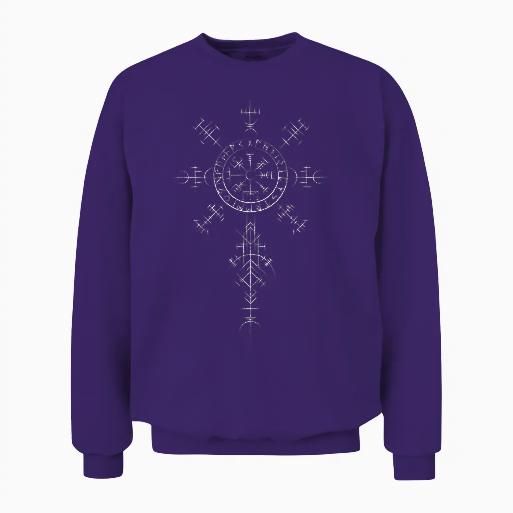 Retro Viking Symbol Compass Vegvisir Nordic Rune Celtic Unisex Sweatshirt in Purple