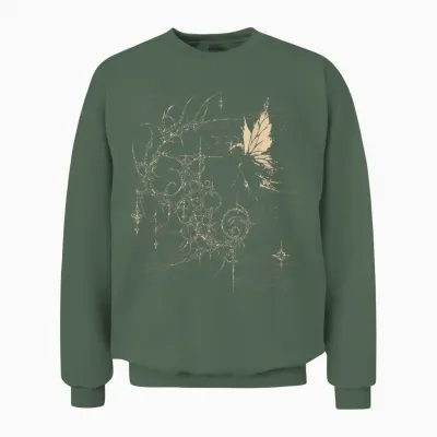 Y2k Grunge Alt Goth Fairy Sigilism Vintage Graphic Unisex Sweatshirt - Military Green