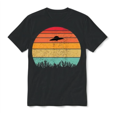 Ufo Retro Sunset Unisex T-Shirt - Black