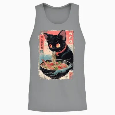 Cat Ramen Noodle Japanese Anime Manga Ramen Kawaii Cat T-Shirt, Black Unisex Tank Top - Sport Grey