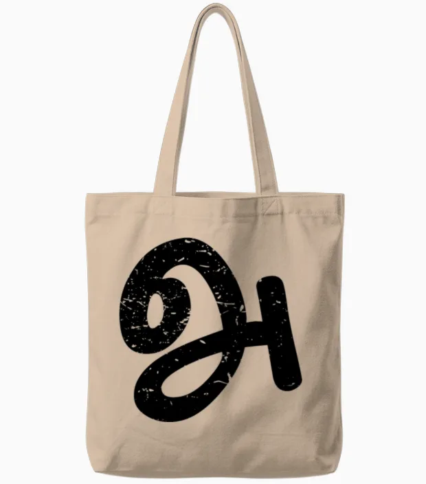 Agaram Tamil Language First Letter Tote Bags in Natural