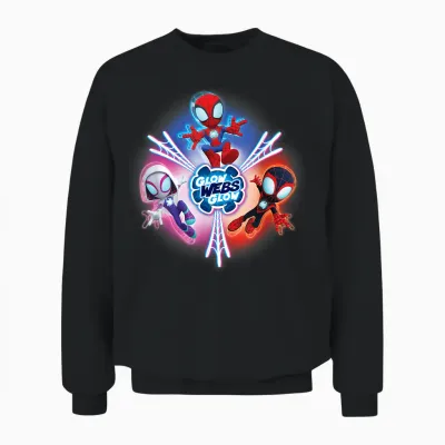 Marvel Spidey and His Amazing Friends Glow Webs Glow Icon T-Shirt, Black Unisex Sweatshirt - Black