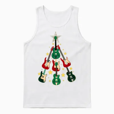 Cool Guitar Christmas Tree Guitar Lovers Christmas Tree Unisex Tank Top - White
