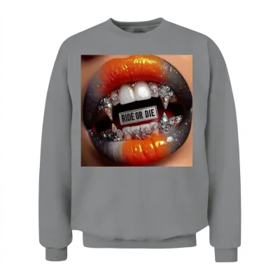 Bold Edgy Lip Art with Ride or Die Drip Unisex Sweatshirt - Sport Grey
