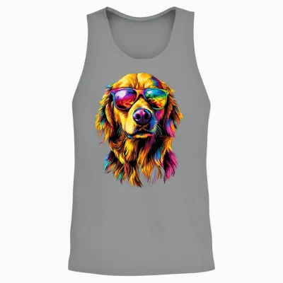 Golden Retriever with Sunglasses Dog Motif I Love Dogs T-Shirt, Black, S Unisex Tank Top - Sport Grey