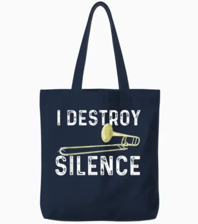 I Destroy Silence - Trombonist Trombone Player Marching Band Tote Bags - Navy
