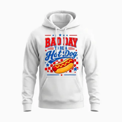 Bad Day to Be a Hot Dog Patriotic Fourth of July Design Unisex Hoodie - White