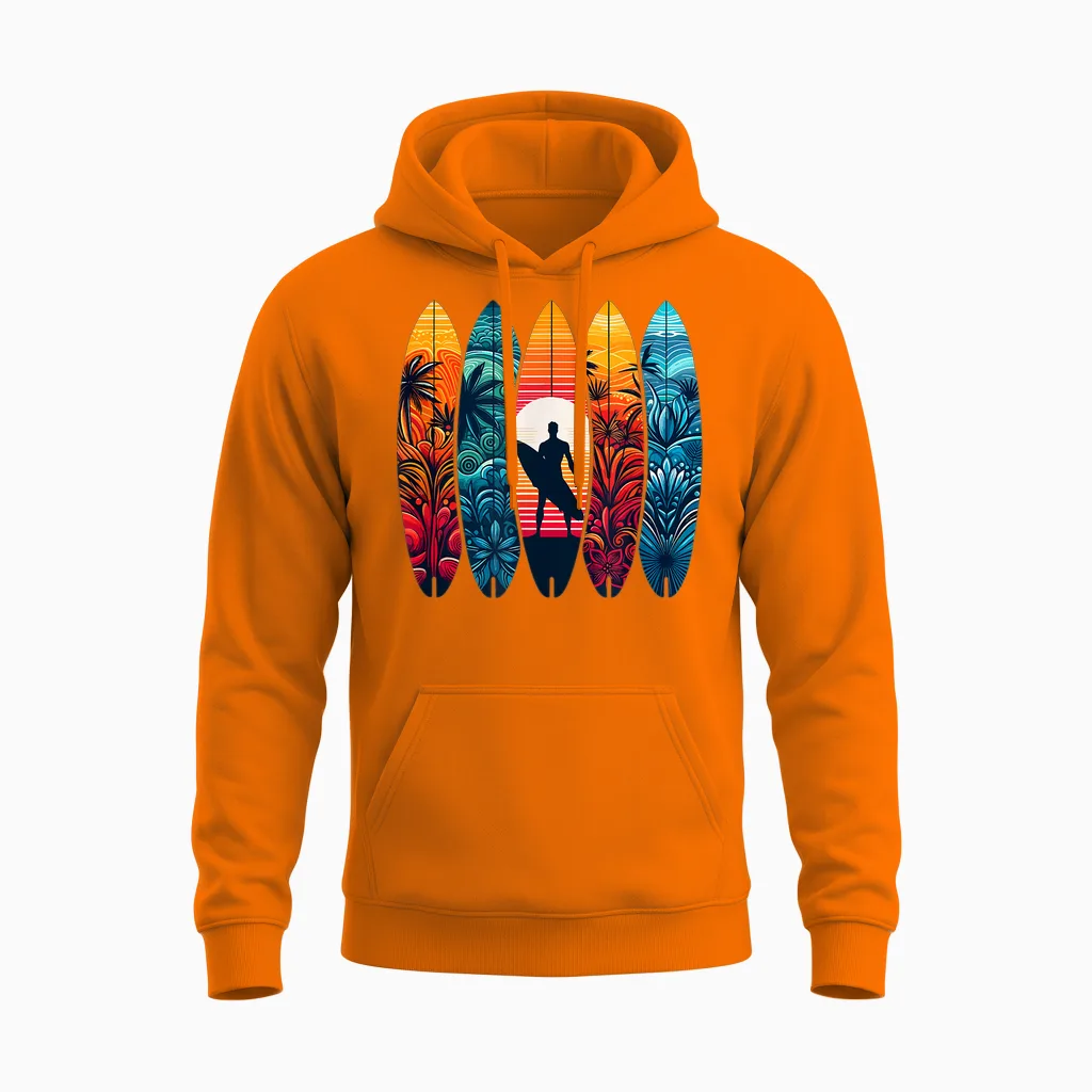 Cool Surfboard Men Women Kids Surfboard T-Shirt, Black, S Unisex Hoodie in Safety Orange