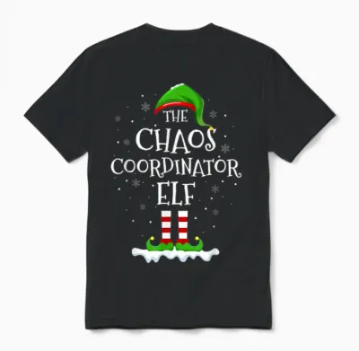 Chaos Coordinator Elf Squad Family Matching Christmas Elf Unisex T-Shirt - Black