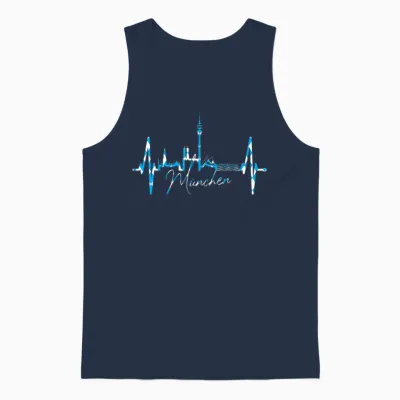 T-Shirt with German Text "münchen I Love Munich" Skyline Heartbeat, Black Unisex Tank Top - Navy