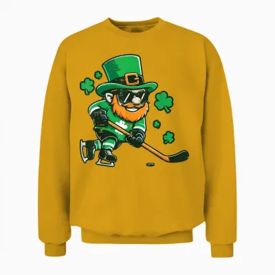 St Patricks Leprechaun Ice Hockey Saint Pattys Boys Kids Men Unisex Sweatshirt - Gold