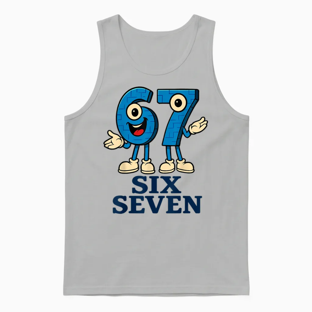 67 Six Seven 6-7 - Funny Italian Brainrot Kids Gaming Meme Unisex Tank Top in Ash