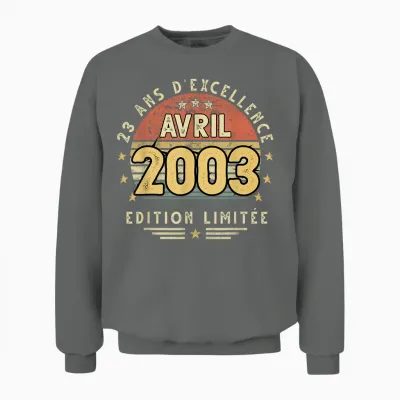 Avril 2003 Cadeau Anniversaire Avril 2003 23 Ans Homme Femme Unisex Sweatshirt - Graphite Heather
