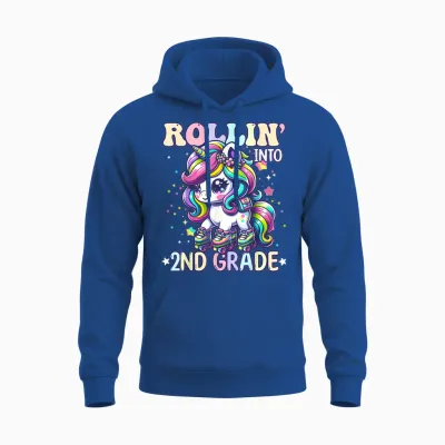 2nd Grade Back to School First Day Girl Rollin Unicorn Unisex Hoodie - Royal