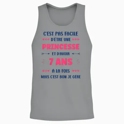 Child Girl 7 Years Child Princess Birthday Humour 7 Years T-Shirt, White, 2 Unisex Tank Top - Sport Grey