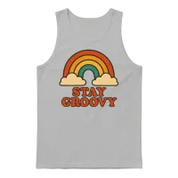 Retro Rainbow Stay Groovy — Pride Gift Unisex Tank Top - Ash – 1