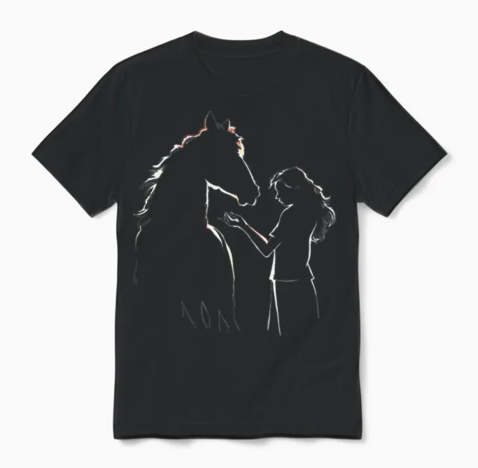 Horse Girl Silhouette Lovers Gift Unisex T-Shirt in Black