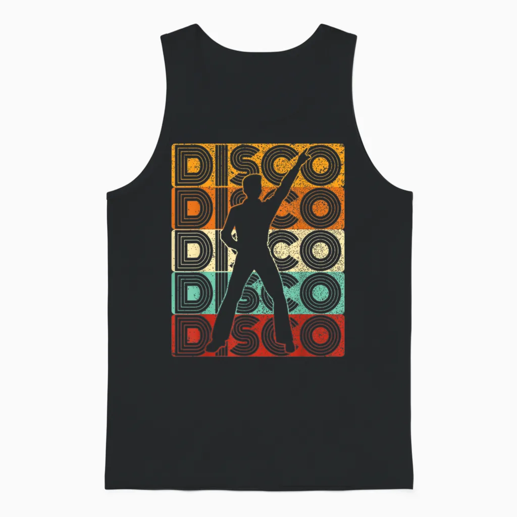 Disco Outfit Men's 70s Costume & 80s Dance Party Disco T-Shirt, Black, S Unisex Tank Top in Black