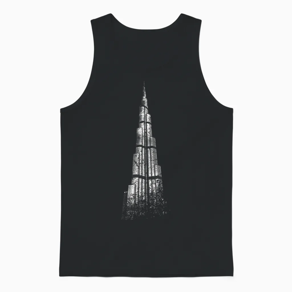 Dubai Burj Khalifa Vintage Skyline United Arab Emirates Dubai Unisex Tank Top in Black