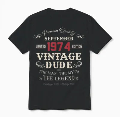 September 1974 Vintage Birthday Present Unisex T-Shirt - Black